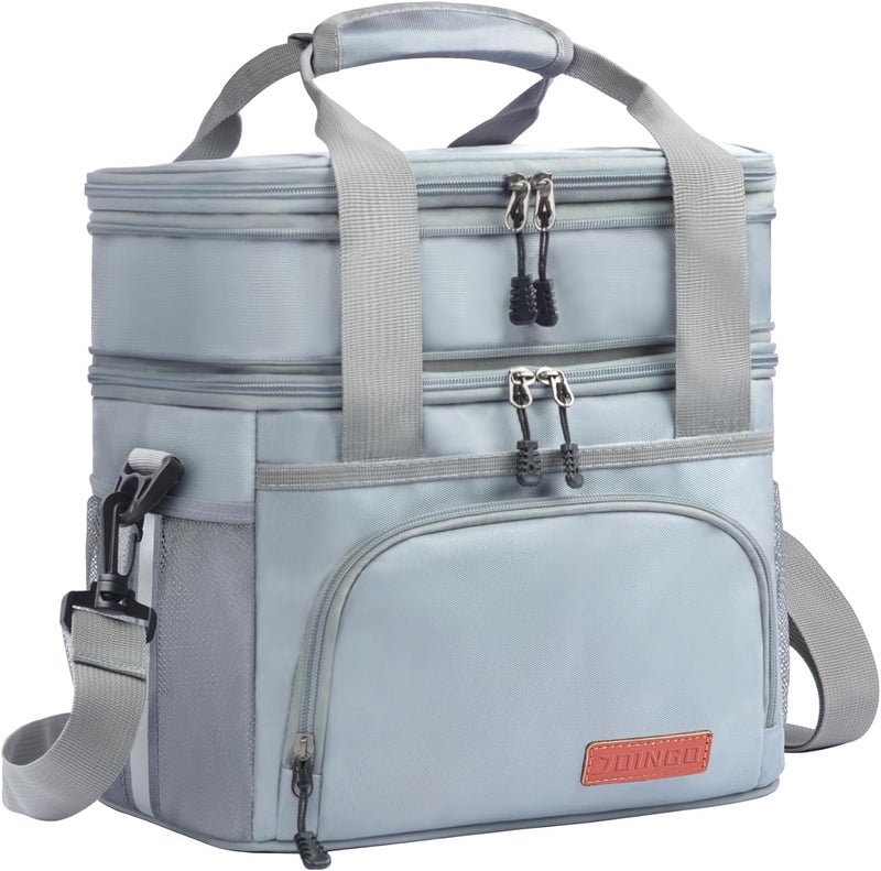 JOINGO Lunch Box For Men/Women,Large Double-layer Insulated Expandable Reusable Leakproof Cooler Bags For Adults,Lunch Bag With Adjustable Shoulder Strap For Office Travel Picnic（Gray） - Image 1
